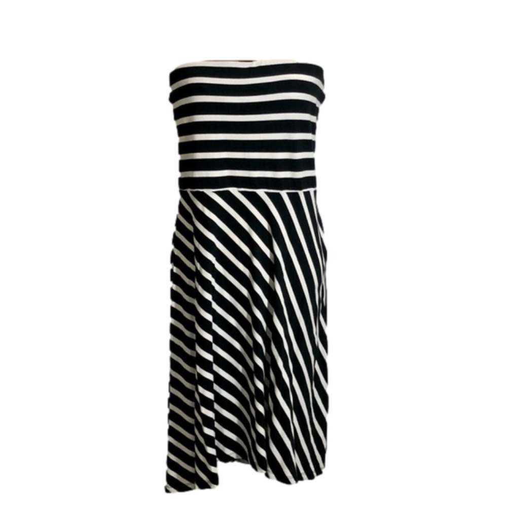 Loft by Ann Taylor Strapless Black & White High-low MIDI Dress with shelf bra. L
